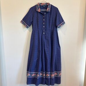 Vintage April Cornell Floral Polka Dot Midi Dress Prairie Cottagecore 90’s